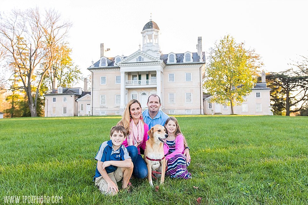 Hampton Mansion Family Portrait with their dog in Towson, MD